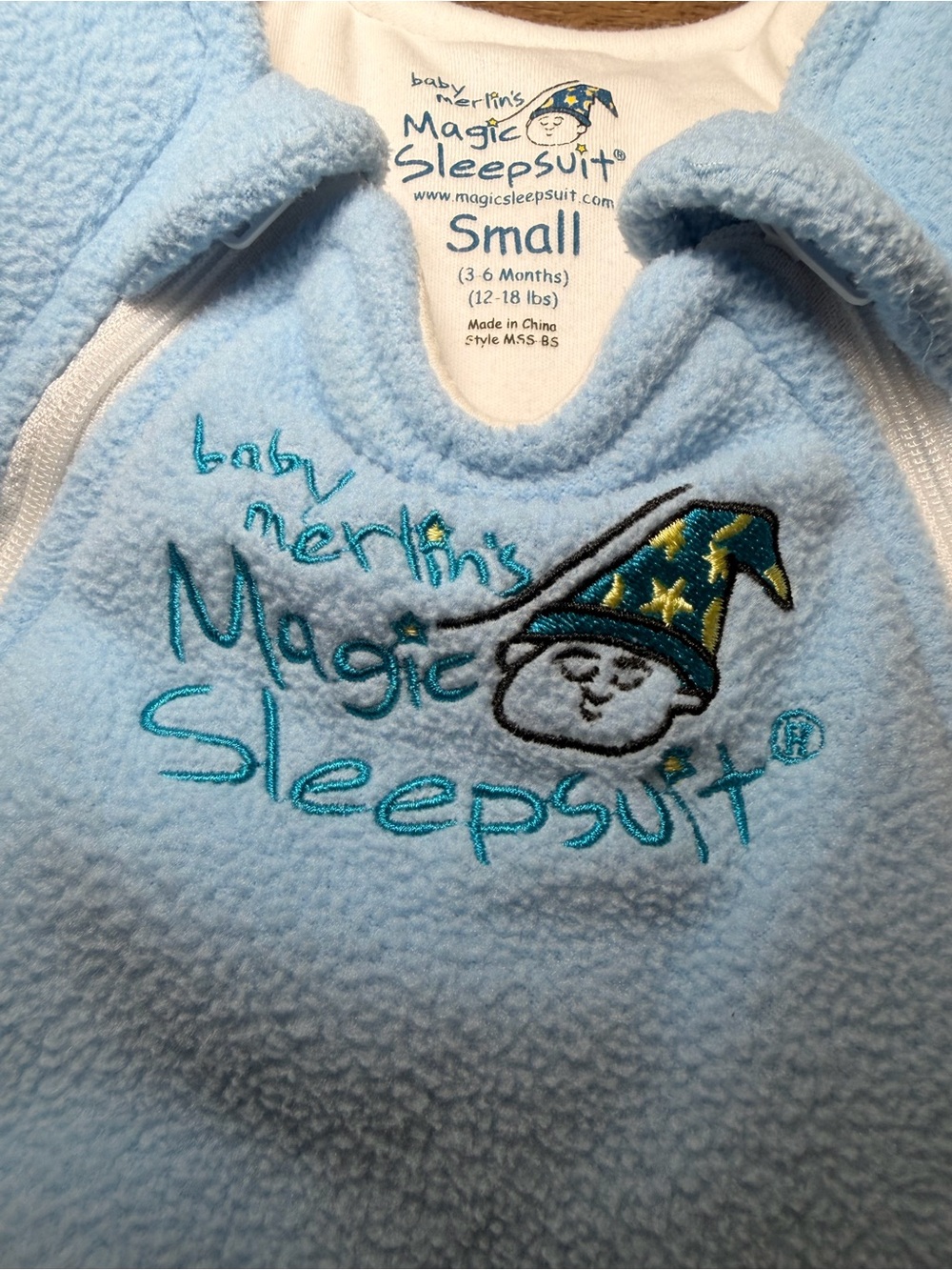 Baby Merlin’s Magic Sleepsuit Blue Small 3-6M Swaddle Transition Sleep Sack Zip - Picture 5 of 13